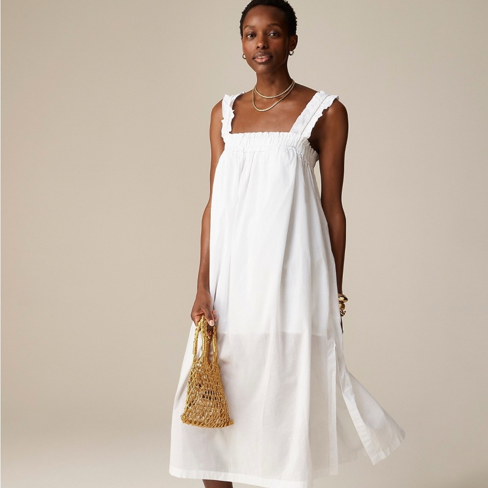 J. Crew NWT size XXS cotton Voile ruffle trim shift midi maxi dress
